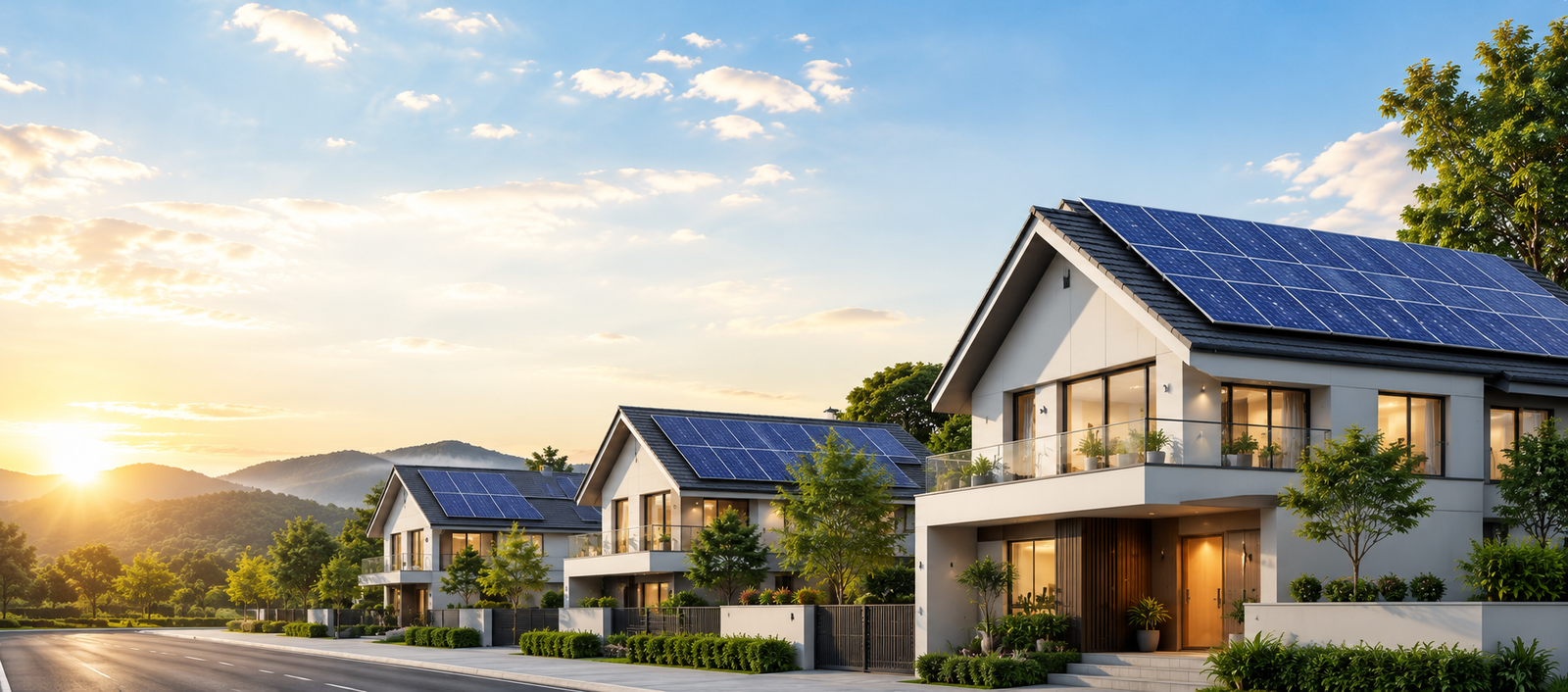 Family in front of a solar-powered home